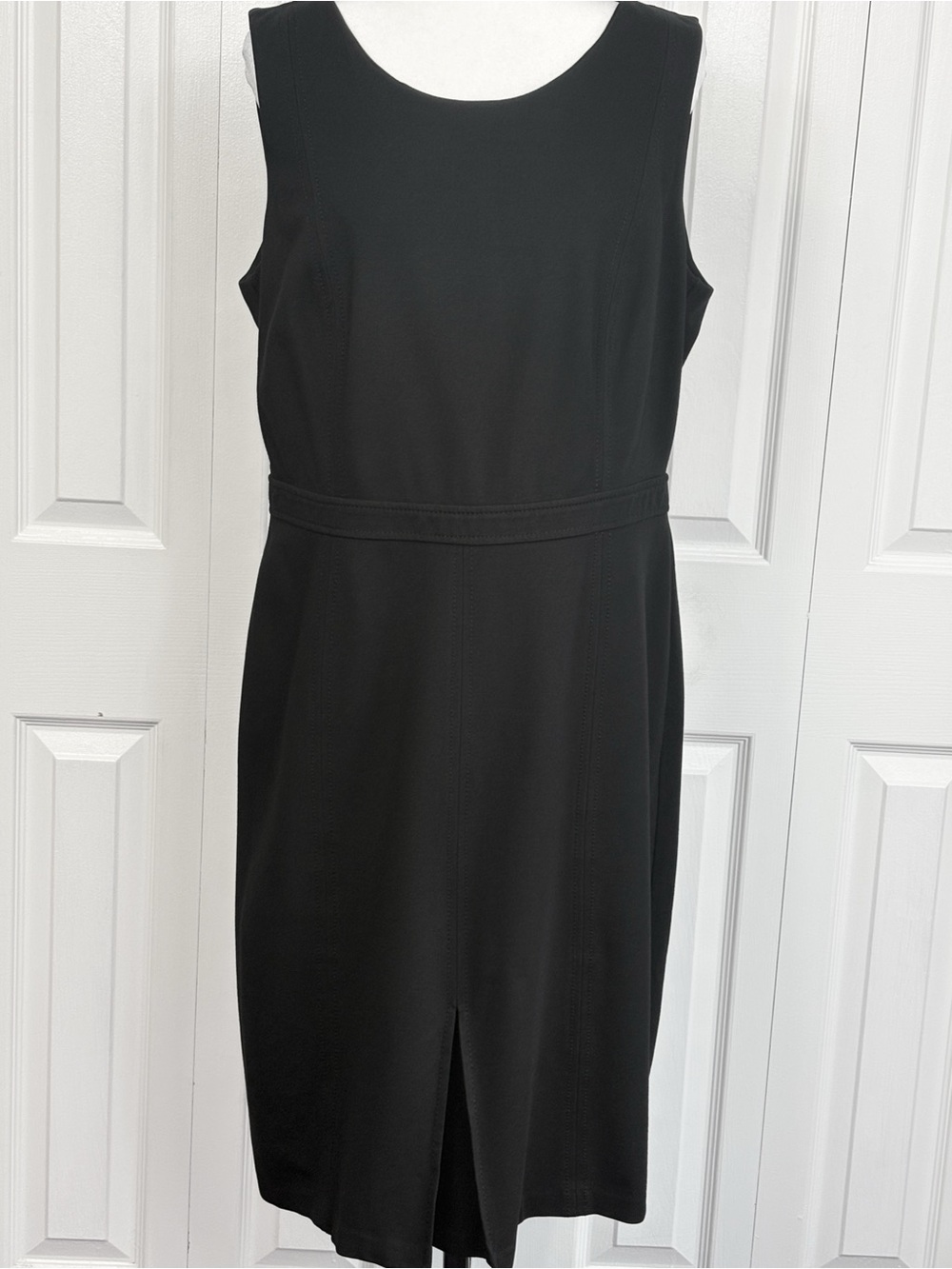 Talbots Black Ponte Knit Sleeveless High Waist Pleated Front Sheath Dress 14